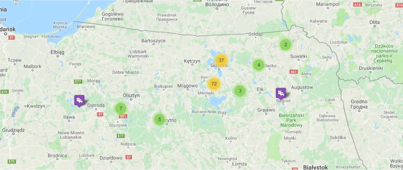 Mapa Mazur, obiekty turystyczne i usługowe na Mapie Mazur